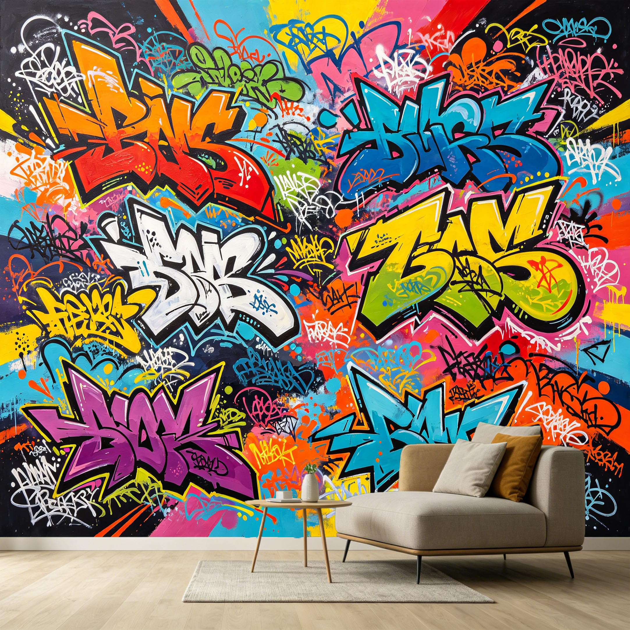 Custom Size Wall Murals Street Art Graffiti Modern Abstract Colorful Vibrant Tagging Design SelfAdhesive Wall Fabric Removable Large Wallpaper Photo for Living Room