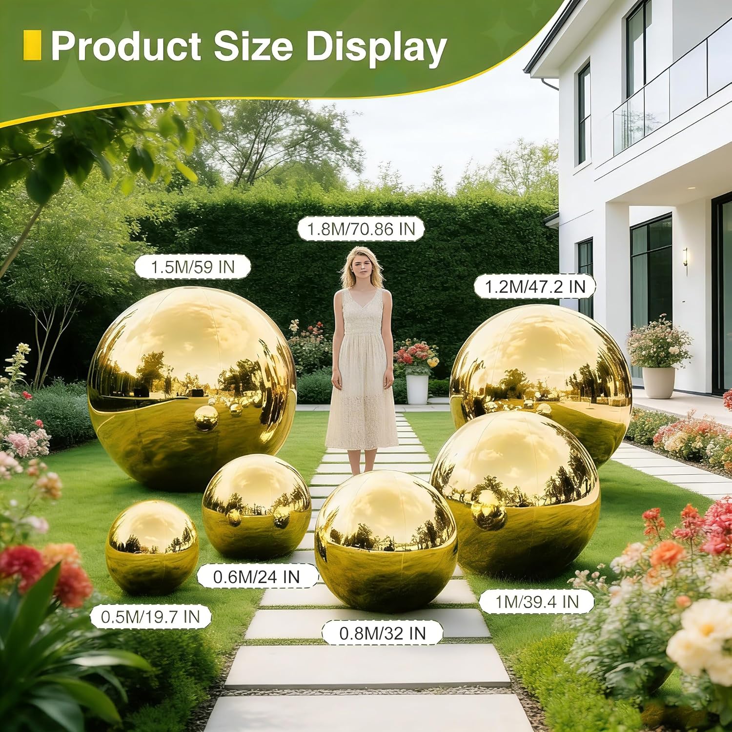 Inflatable Mirror Ball Shiny Balls Large Hanging & Standing PVC Disco Bubble Balloon For Christmas, Birthday, Party, Wedding, Decoration, Other Events (Gold, 1 Pcs 32in Without Pump)
