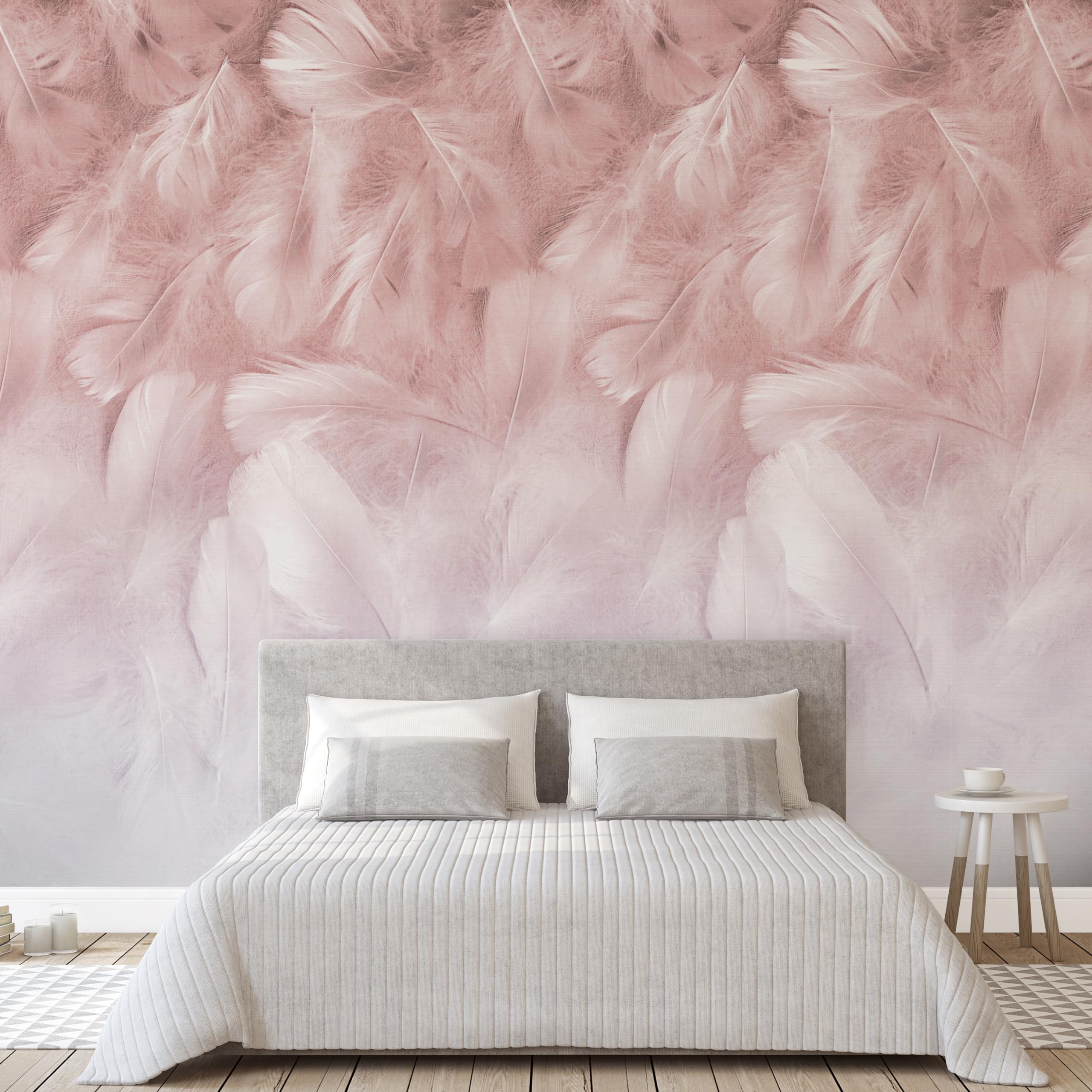 Grandeco Pink Feathers 3 Lane Repeatable Textured Mural, 2.8 X 1.59M