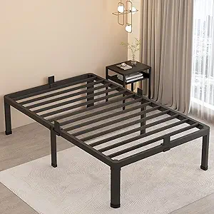 MAF 16 Inch Twin XL Bed Frames with Round Corner Legs Mattress Slide Stopper No Box Spring Needed Heavy Duty Metal Platform Bed Frame Under-Bed Storage Space, 3000 LBS Steel Slats Support
