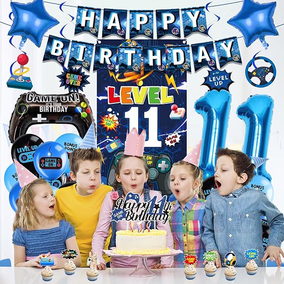 Gaming 11th Birthday Decorations Boys - 41 PC Blue Game Theme Set