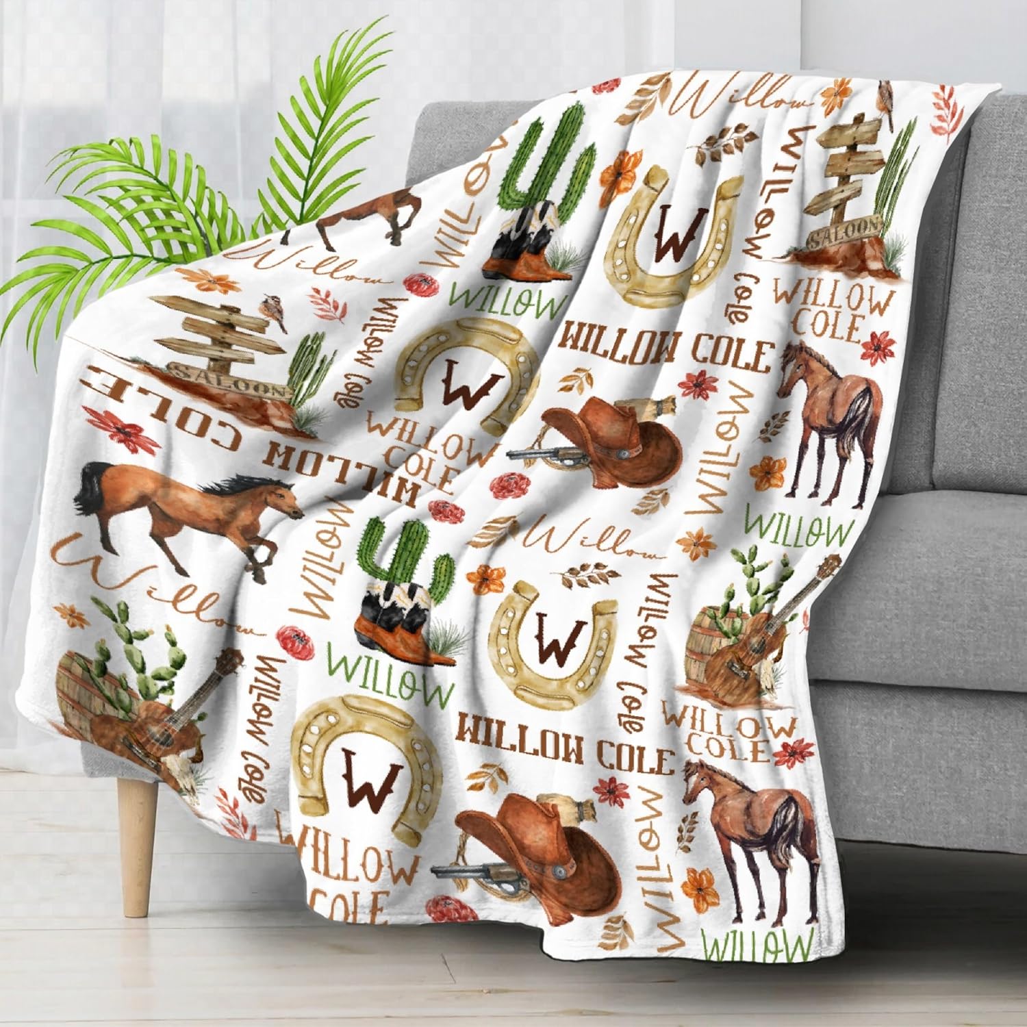 Personalized Western Cow-Boys Boots Blanket Gift for Boy Girl, Personalized Western Cow-Boys Boots Plush Blanket Decor Soft Lightweight Throw Blanket Quilt for Couch Sofa 50x40In for Kids