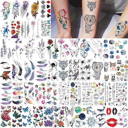 Miniatura 5 de Shegazzi 66 hojas de tatuajes temporales de flores de peonía para mujeres y adultos, muslo, tatuajes falsos de mariposa lavanda 3D, manga de brazo