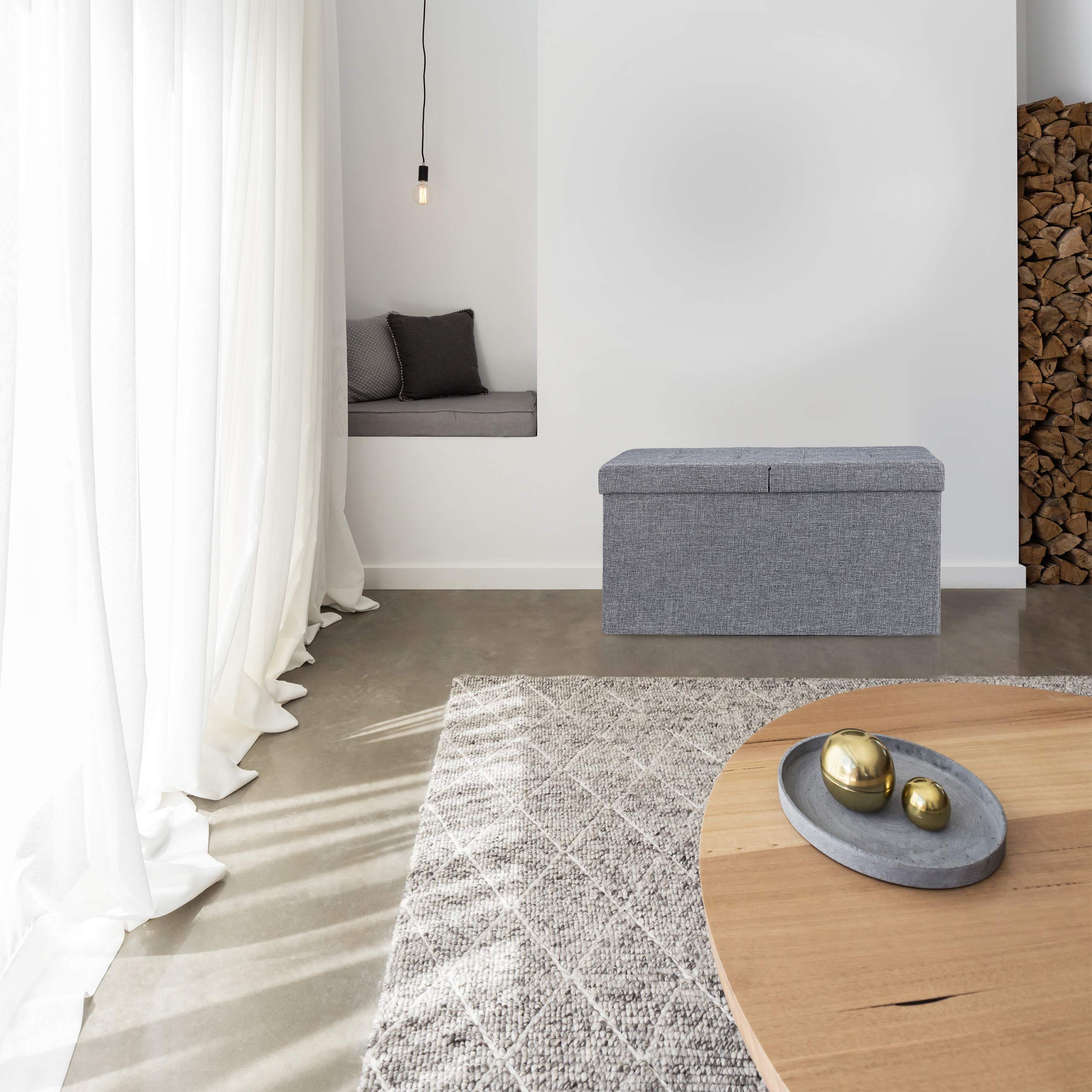 Relaxdays Contenitore Pouf, Capiente Panca Imbottita, Cassapanca con Coperchio Pieghevole, Camera & Sala, grigio scuro