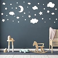 Vista 4 de Calcomanías de pared de luna creciente, estrellas y nubes, calcomanías de pared de luna y estrellas, cielo estrellado, decoración de sala