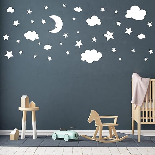 Miniatura 4 de Calcomanías de pared de luna creciente, estrellas y nubes, calcomanías de pared de luna y estrellas, cielo estrellado, decoración de sala de juegos,