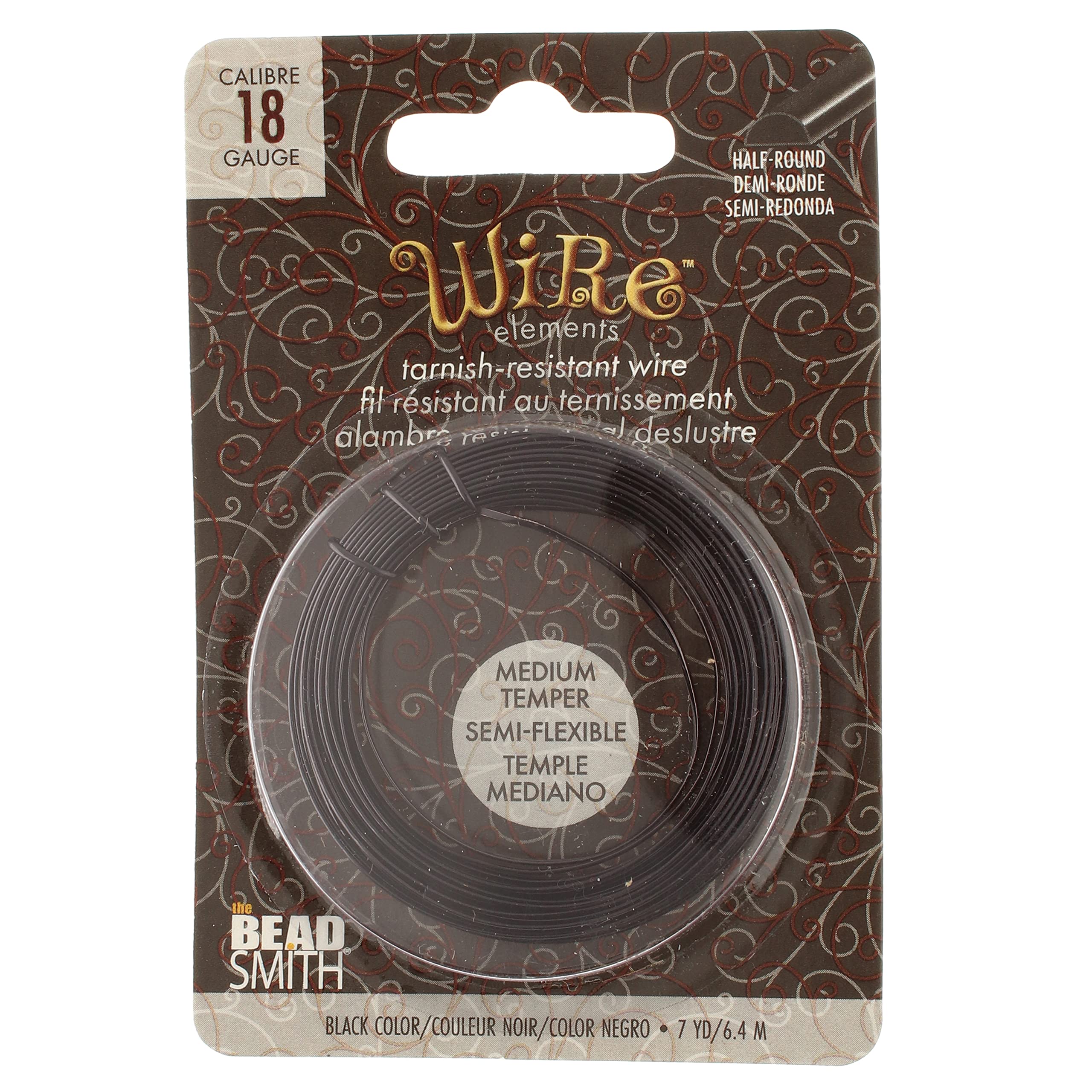 The Beadsmith Halbrunder Basteldraht – Drahtelemente – mittlere Temperatur – 18 Gauge, 7 Yard Spule – schwarze Farbe