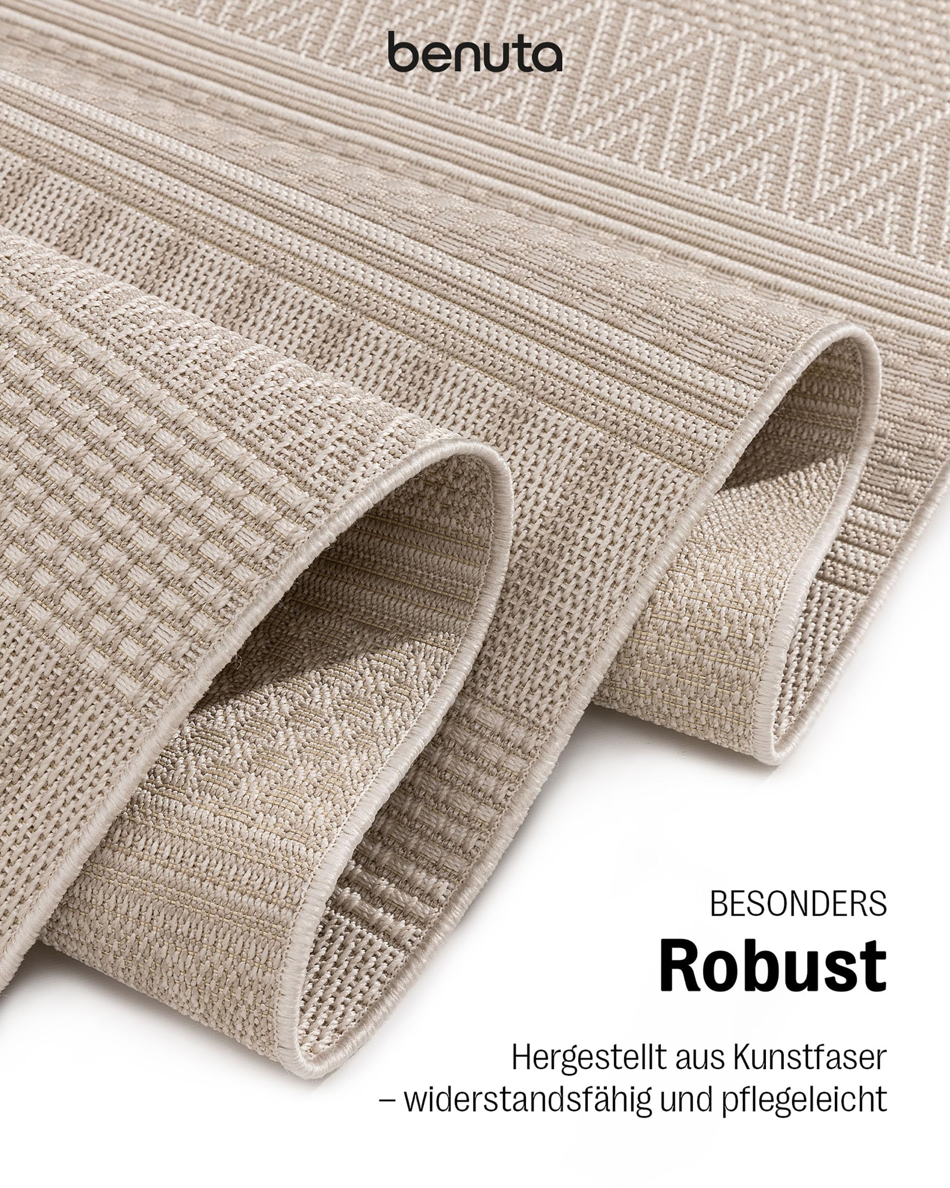 benuta In- & Outdoor Teppich Naoto Beige 120x170 cm | Pflegeleichter Teppich geeignet für Innen- und Außenbreich, Balkon und Terrasse