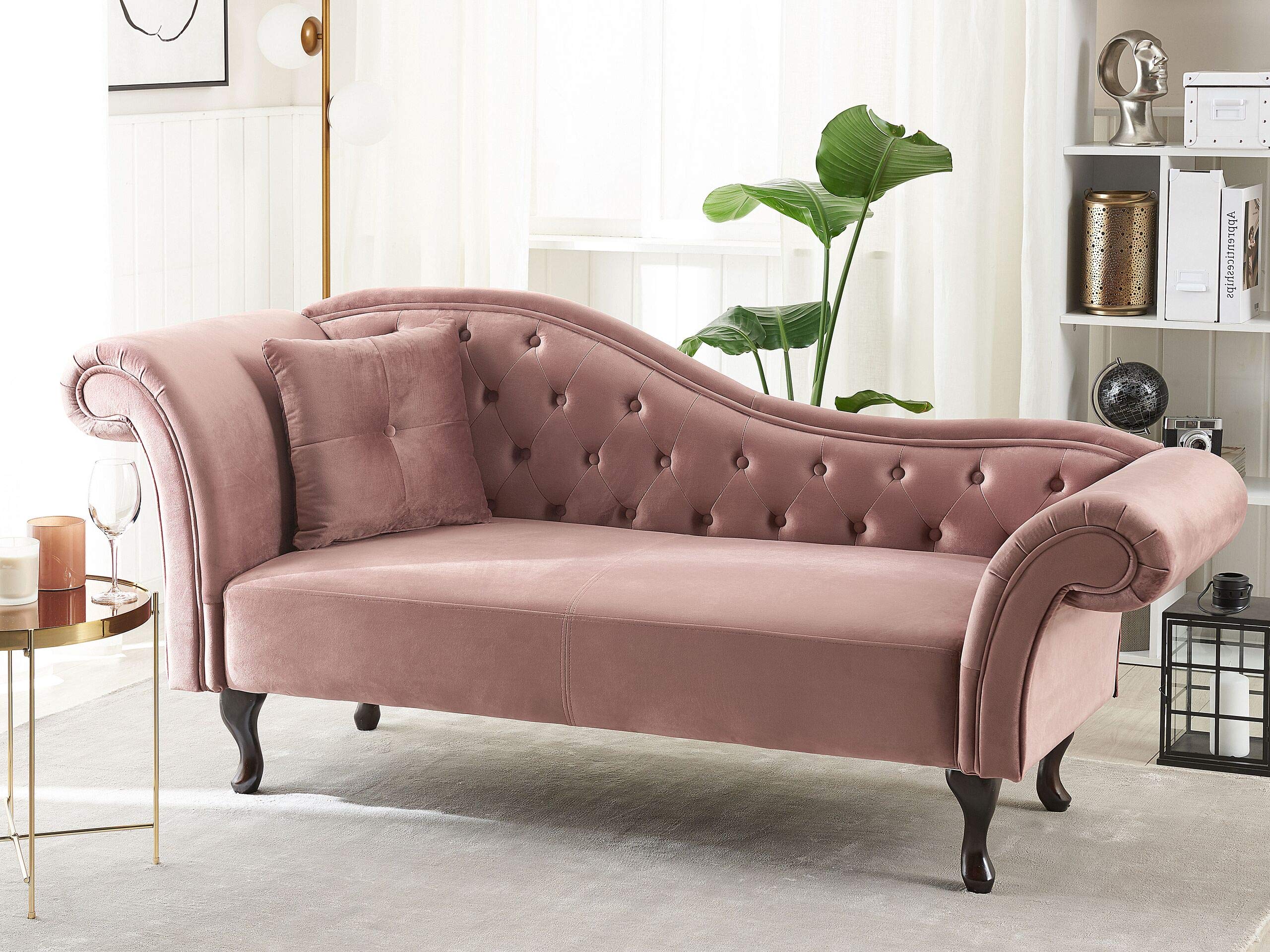 Méridienne Chesterfield Beliani - Velours Beige, Accoudoirs Encastrés, 188x59x87 Cm