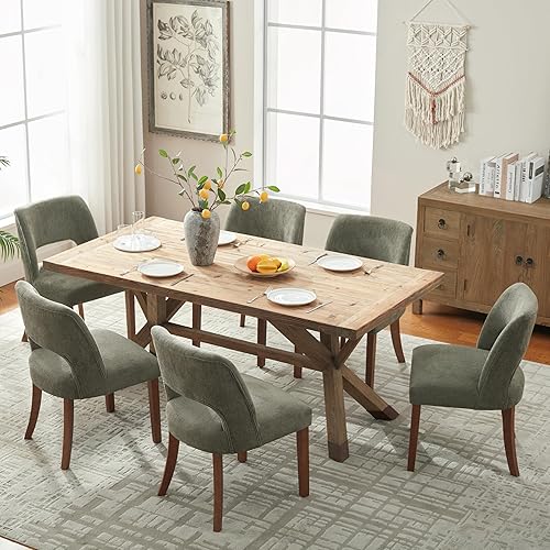 Miniatura 5 de VKNOW Juego de 6 sillas de comedor de madera, sillas de comedor tapizadas en tela modernas, sillas de cocina, silla de comedor de granja para cocina