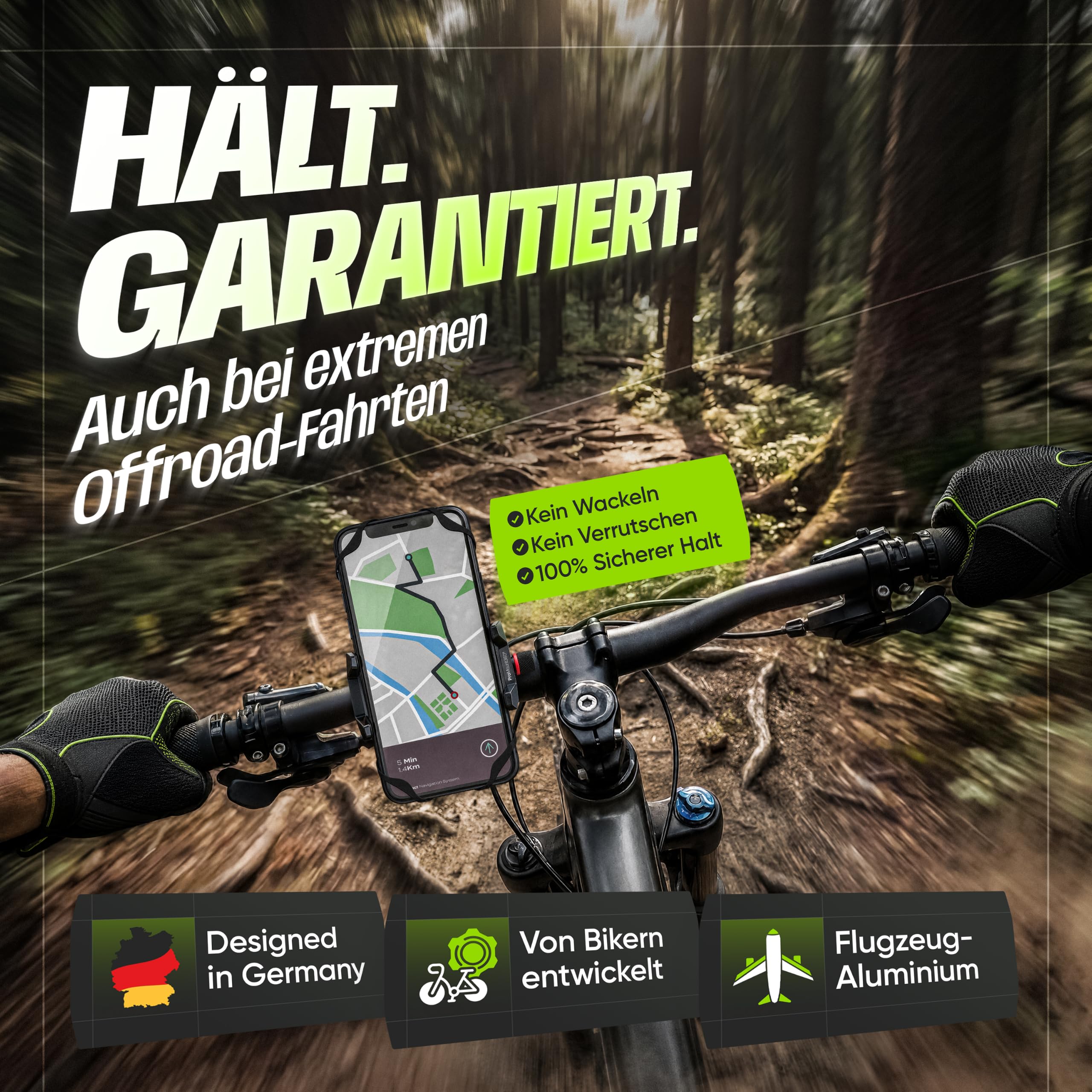 Impact® Pro Mount 360° - Handyhalterung Fahrrad [Smartphone KOMPATIBEL 4-7 Zoll] - Handyhalter Fahrrad - Handyhalterung für Fahrrad Lenker mit Kugelgelenk & Sicherheitsgummi - iPhone 14 15 Pro Max