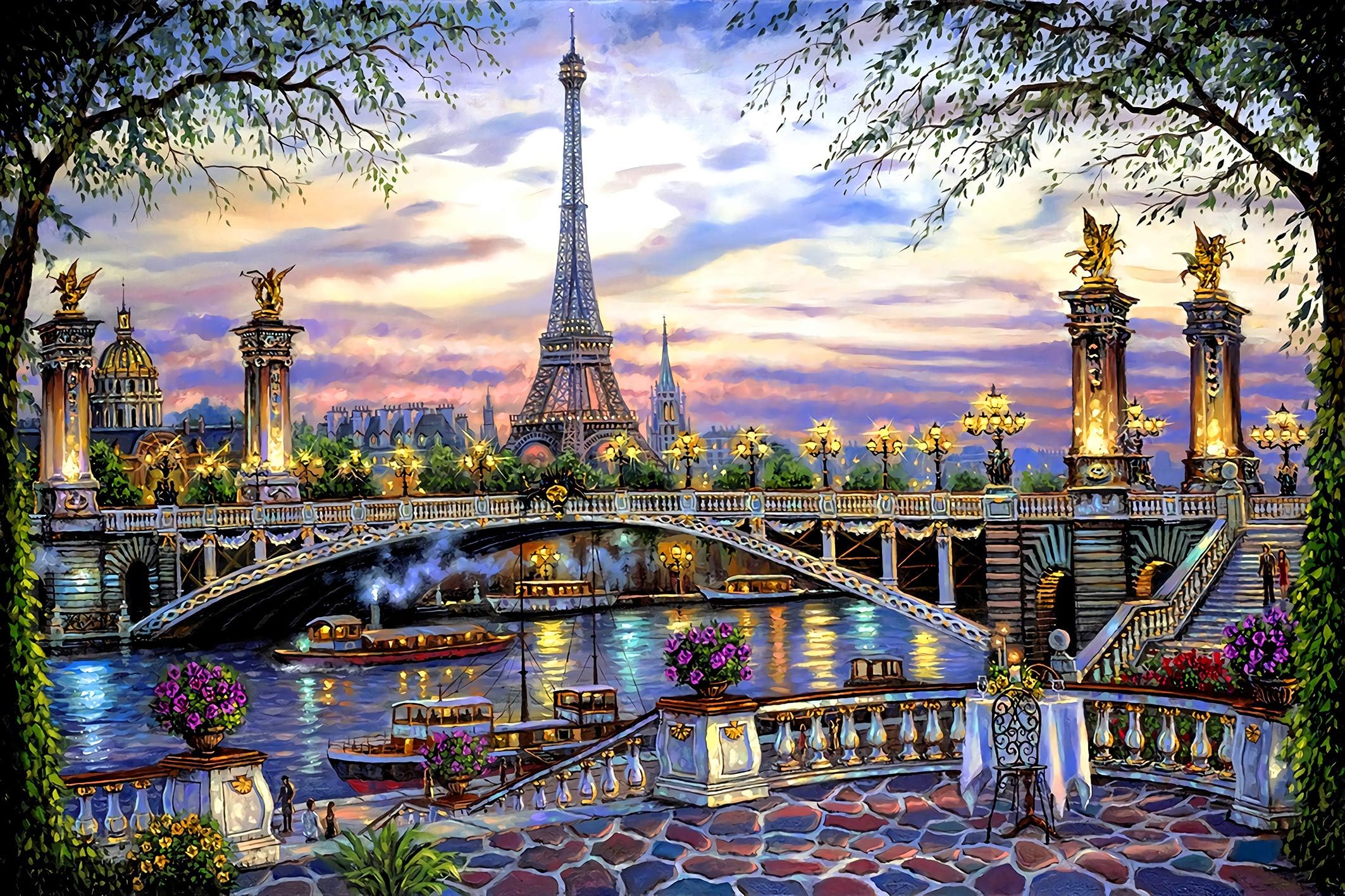 najiaxiaowu 1000 Pieces Classic Jigsaw Puzzle Adult Puzzle Scenic Bridge Paris Eiffel Tower Wooden Puzzle Modern Home Decor Wall Art Unique Gift 29.5'' x 19.7'' / 75 x 50 cm