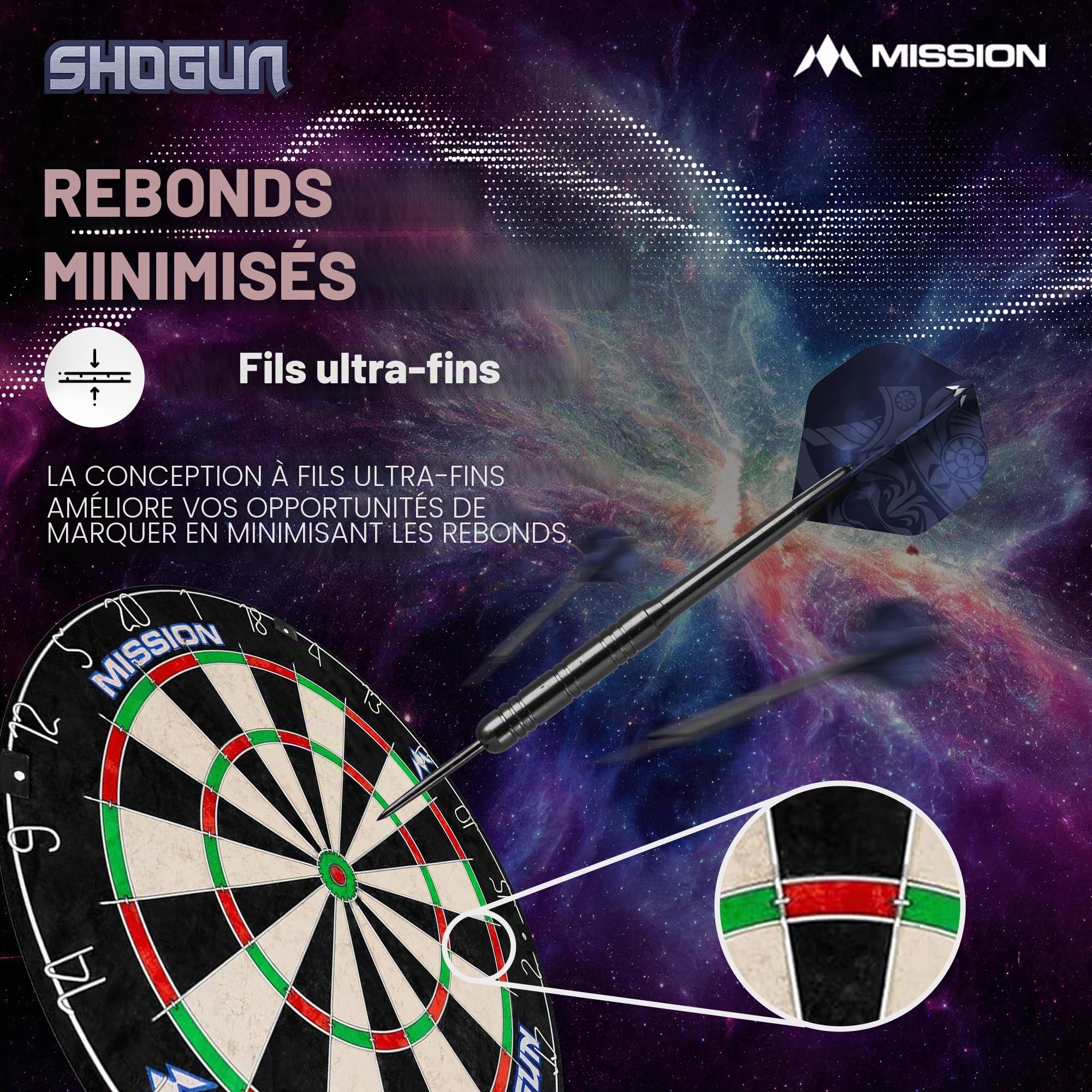 Mission Darts Jeu de fléchettes Shogun | Endurance Jeu de fléchettes rond en sisal avec 2 jeux de fléchettes à pointe en acier