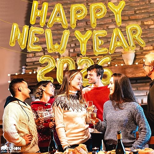 Miniatura 8 de KatchOn, Globos dorados de feliz año nuevo 2026 – 16 pulgadas | Globo de feliz año nuevo y globos dorados del número 2026 para decoraciones de Año