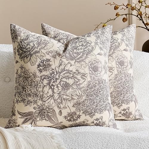 Floral Vintage Pillow Covers 20x20 Inch Set of 2 Block
