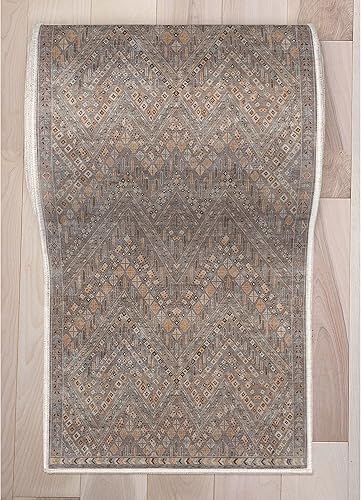Miniatura 2 de Well Woven Camino de escalera de pasillo de tamaño personalizado, elige tu longitud, alfombra de tejido plano tribal oriental gris de 31 pulgadas de