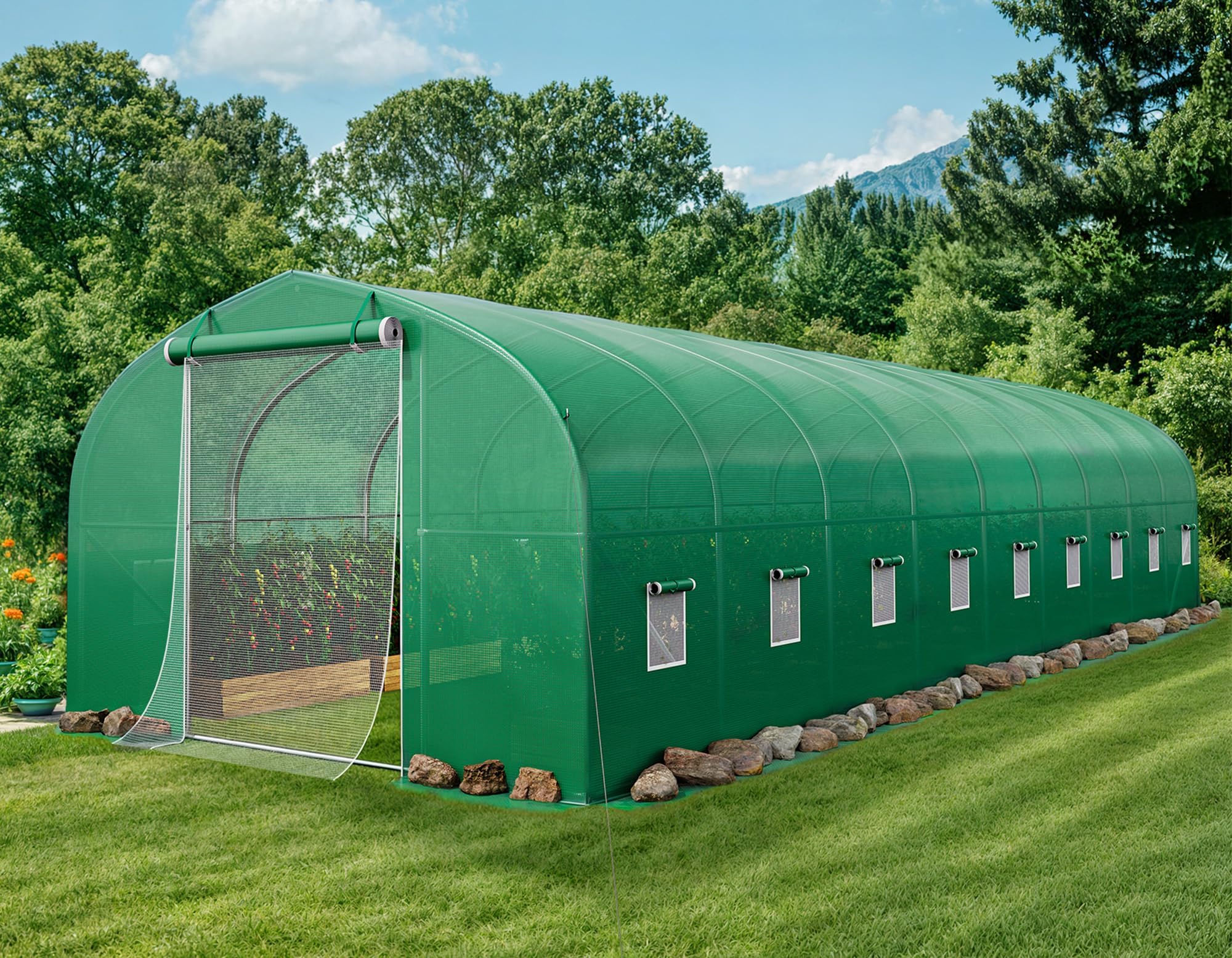 YITAHOME 30x10x6.5ft Large Greenhouse Heavy Duty Outdoor Greenhouses Walk in Tunnel Green House Portable Plant Gardening Upgraded Galvanized Steel Frame Ropes Zipper Doors 7 Crossbars Garden, Green
