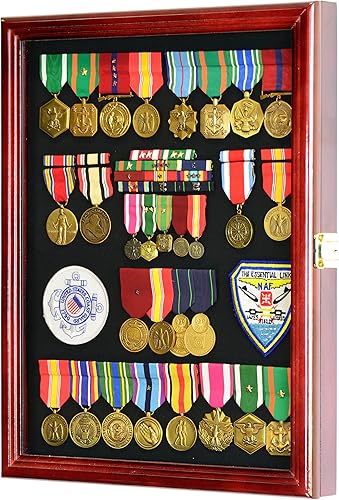 Miniatura 5 de Medallas militares, alfileres, insignias, parches, insignias, cintas, vitrina de bandera Shadowbox fondo fijable - con cerradura