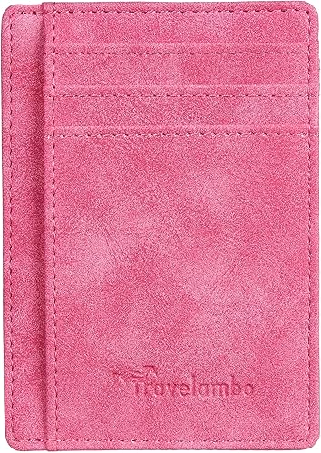 Miniatura 116 de Travelambo billetera mediana y minimalista de cuero para bolsillo frontal, con bloqueo de interferencia de radiofrecuencia, Verde, Minimalista
