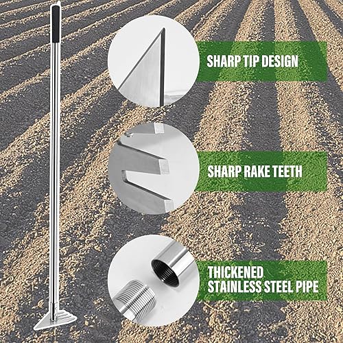 Miniatura 6 de Herramienta de azada de jardín 4 en 1 y desbrozadora, cultivador ergonómico de mango largo de 56 pulgadas con hoja de acero inoxidable afilada,