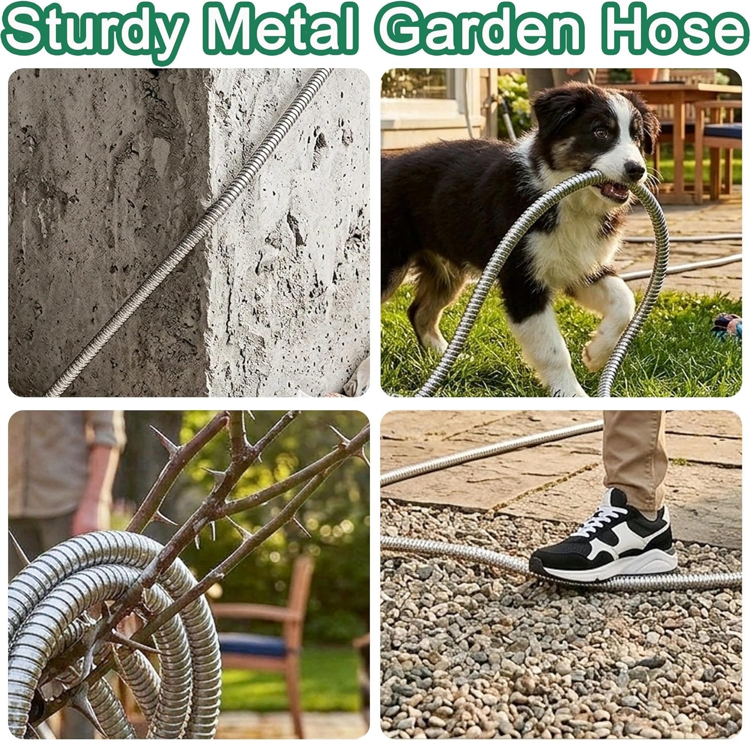 75ft Stainless Steel Garden Hose with 2 Nozzle Flexible Water Hose Lightweight Portable Tangle Free Metal Pipe for Patio Lawn Outdoor Heavy Duty Watering Water Pipe