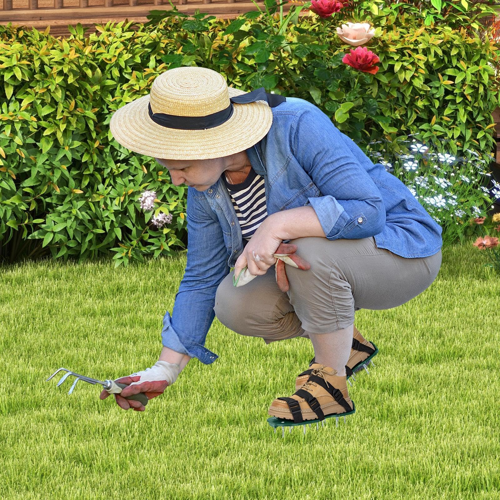 Aérateur de pelouse - Aérateur de Gazon réglable - Robuste - Accessoires de Jardin - Fournitures pour l'entretien - Efficacité améliorée du Jardinage - Ajustement sûr et Stable