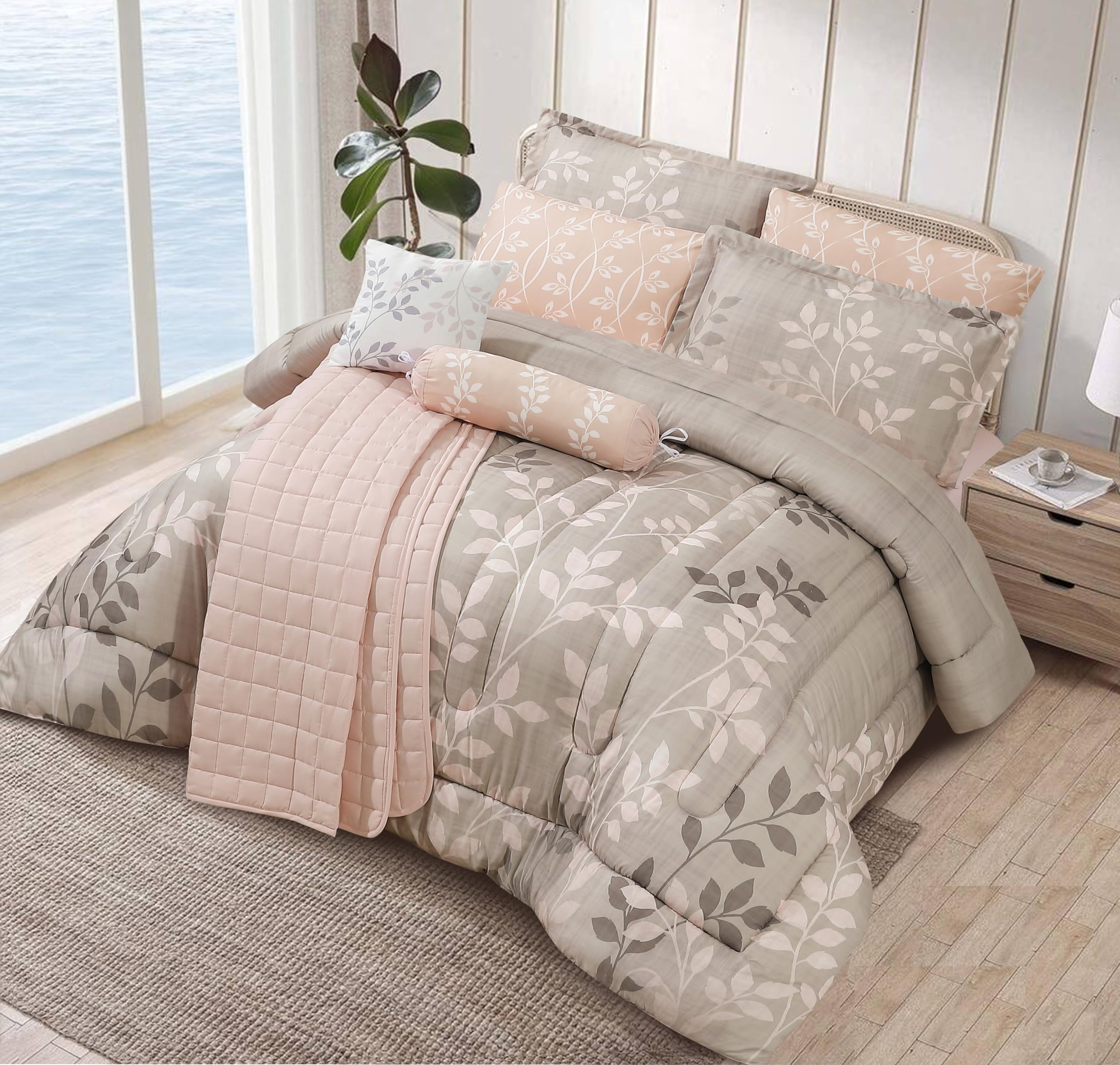 BEROEA LUXURY HOME TEXTILE Printed Comforter Set - Ultra Soft & Elegant Bedding, Upgrade your sleep experience with the ultimate blend of luxury and style (LIGHT BIEGE, SUPER KING 200X200)
