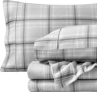 Flannel Sheet Set Prints, 100% Cotton, Velvety Soft Heavyweight - Double Brushed Flannel for Extra Softness & Comfort - Deep Pocket - Bed Sheets (Split King, Tartan Plaid)