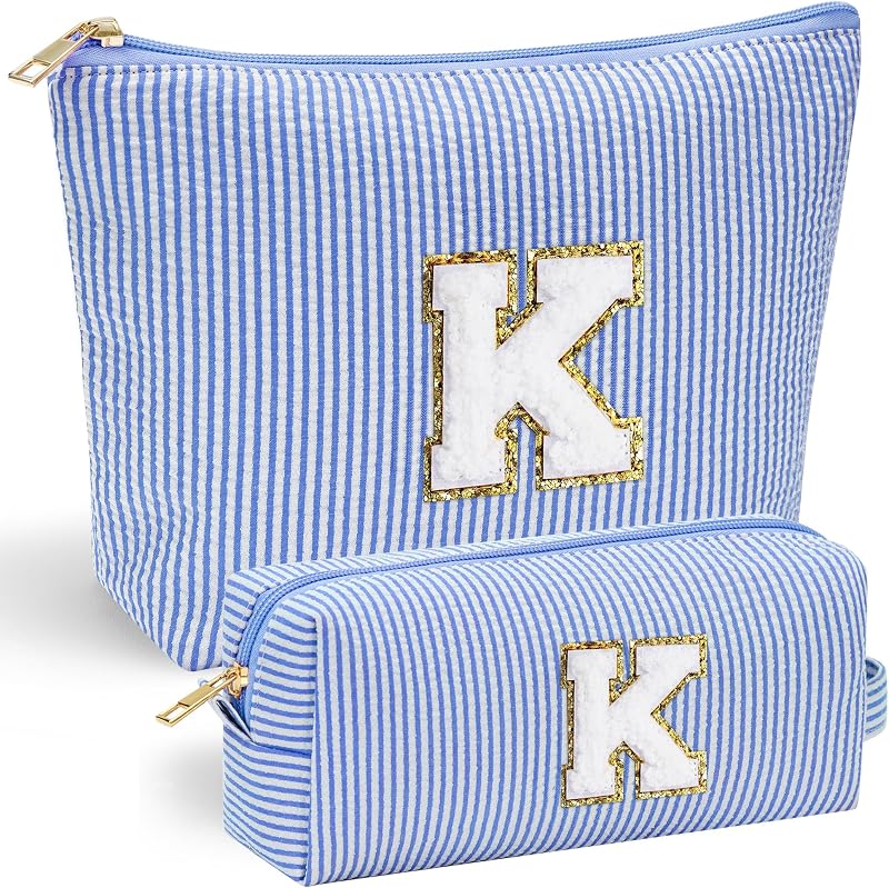 Birthday Gifts for Teen Girls Kids Women Initial Makeup Bag Blue K | Birthday Gifts for Teen Girls Kids Women, Initial Makeup Bag, Travel Toiletry Bags, Gift for 7 8 9 10 11 12 13 Year Old Girl