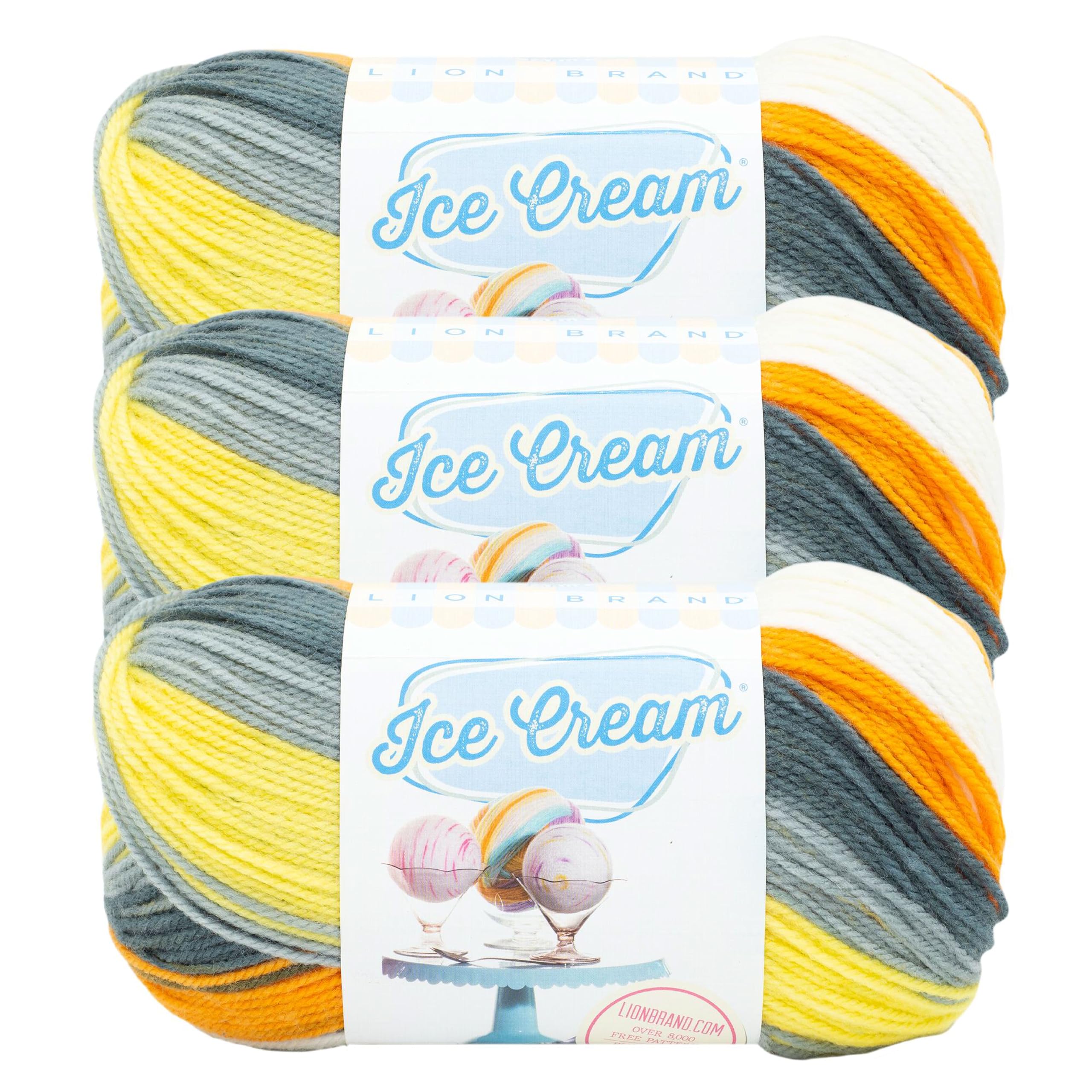 Lion Brand Yarn Ice Cream Yarn, Baby Yarn for Crocheting and Knitting, 3-Pack, Tiger Tail