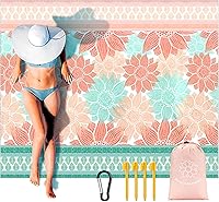 Vista 22 de Manta de playa impermeable a prueba de arena, extra grande, 79 x 83 pulgadas, 120 x 108 pulgadas, para 1-8 adultos, de secado rápido, duradera