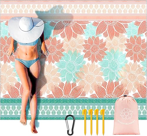 Miniatura 22 de Manta de playa impermeable a prueba de arena, extra grande, 79 x 83 pulgadas, 120 x 108 pulgadas, para 1-8 adultos, de secado rápido, duradera