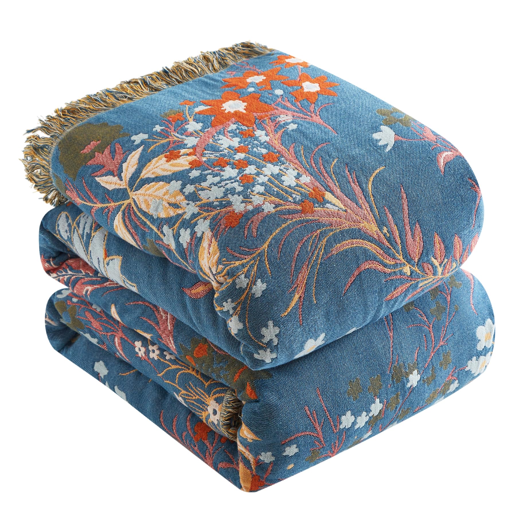 Bailix Premium Bohemian throw, 100% Cotton Cuddly Blanket with Fringes, Double-Sided Muslin, Boho Blanket, 150 x 200 cm