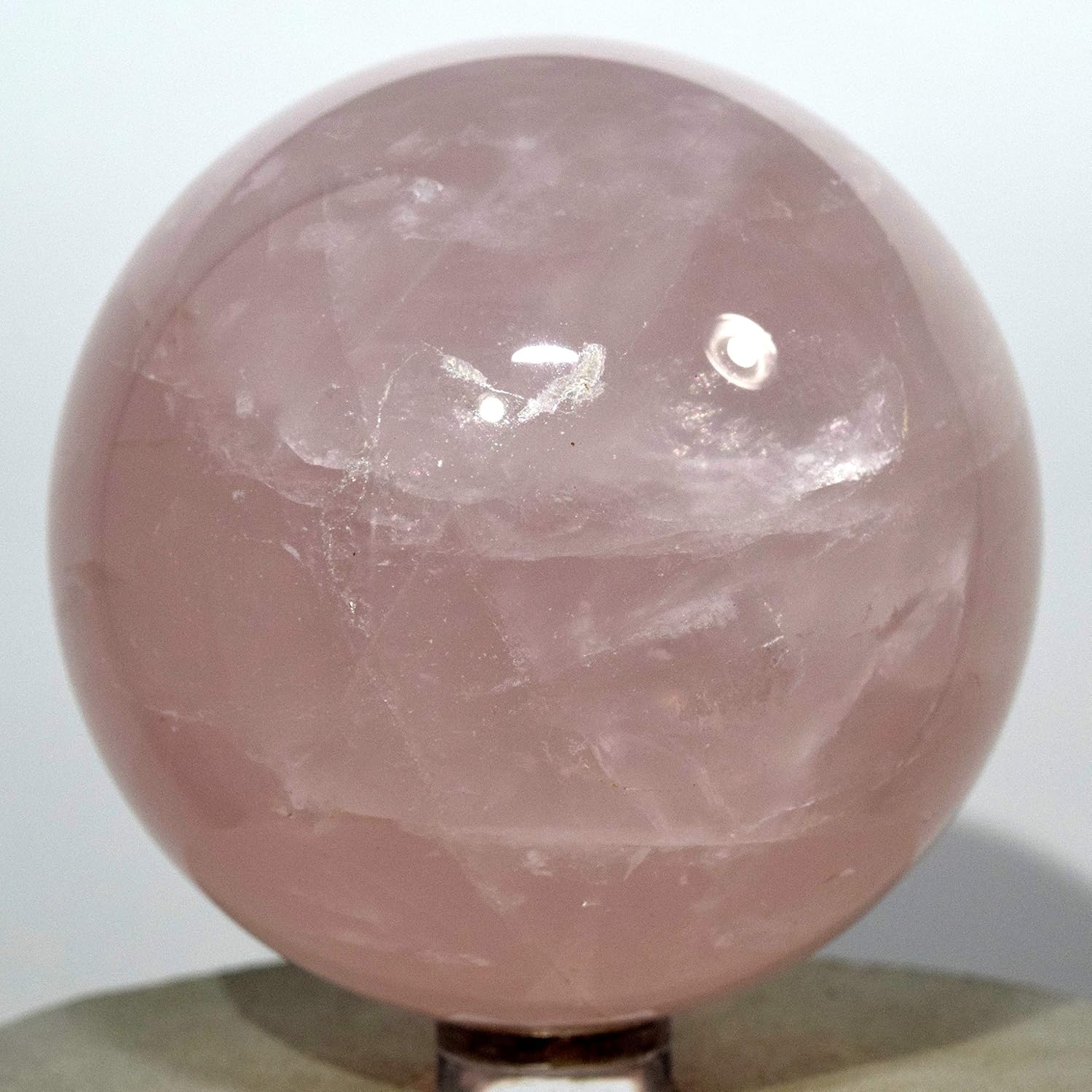 2.6" Rose Quartz Sphere Natural Rich Pink Crystal Sparkling Mineral Polished Stone Ball - China + Stand