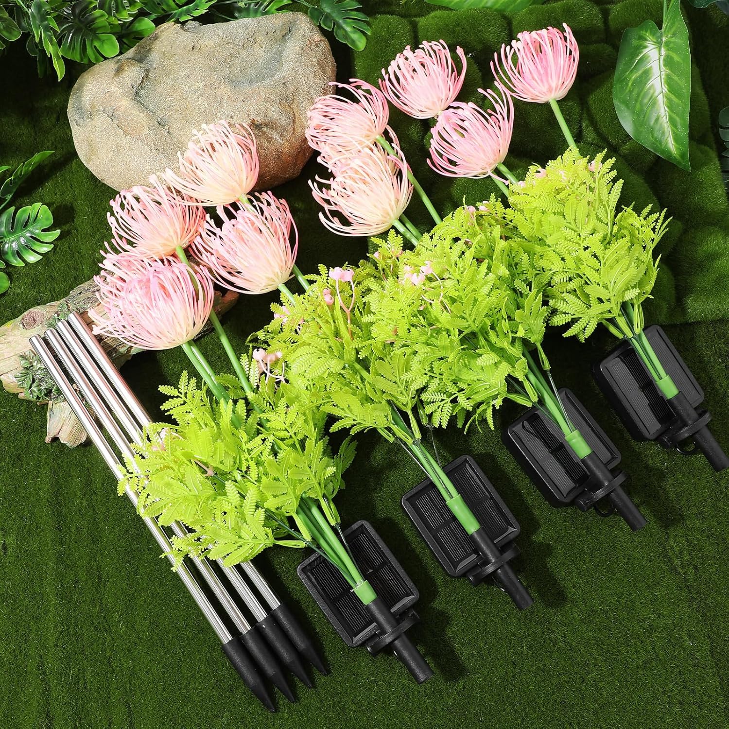 OSALADI 4 pcs Solar Lights Solar Powered Garden Decor Decorative Outdoor Lights Yard Patio Lawn Changing LED Flowers Upgraded Solar Panel