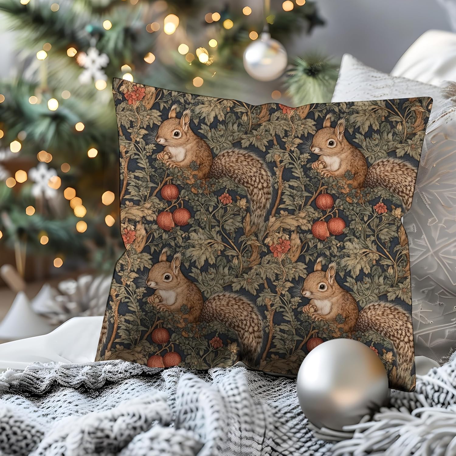 Vintage Botanical Squirrel Pillow Covers 18x18 Double-Sided, Art Nouveau Decor, Cottagecore Rustic Forest Squirrel Decorative Pillow Covers for Home Bedroom Living Room - Image 6