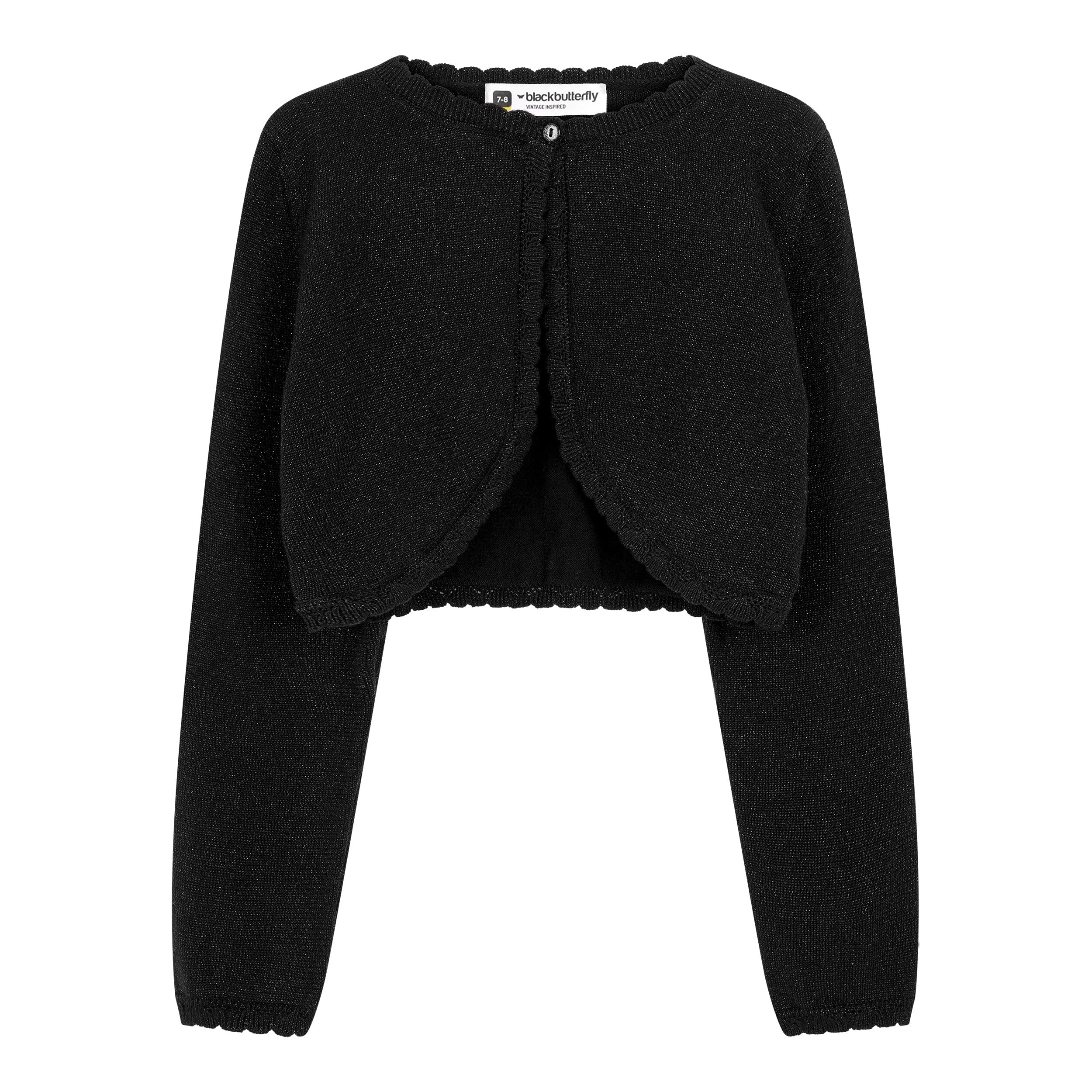 BlackButterfly Girls Long Sleeve Sparkle Cardigan Childrens Kids Bolero Shrug
