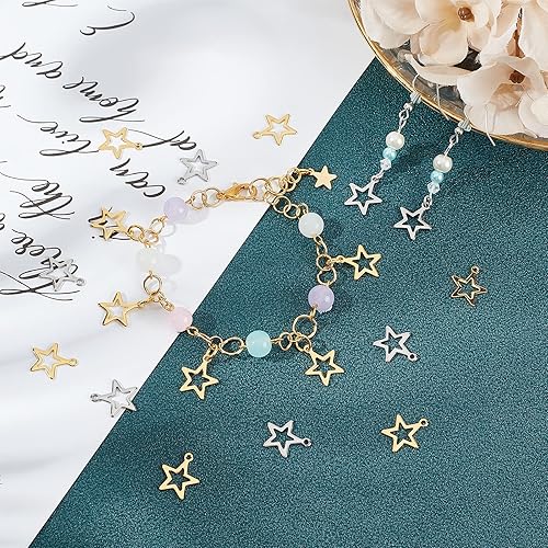 Miniatura 3 de UNICRAFTALE Alrededor de 120 dijes de 2 estilos con patrón de estrella, colgantes de acero inoxidable hipoalergénicos con forma de estrella hueca