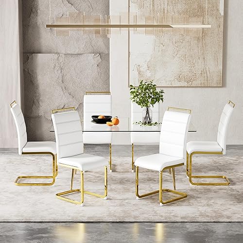 Miniatura 6 de Baysitone Juego de 4 sillas de comedor modernas, de piel sintética sintética, con respaldo alto, tapizadas, con diseño de respaldo a rayas