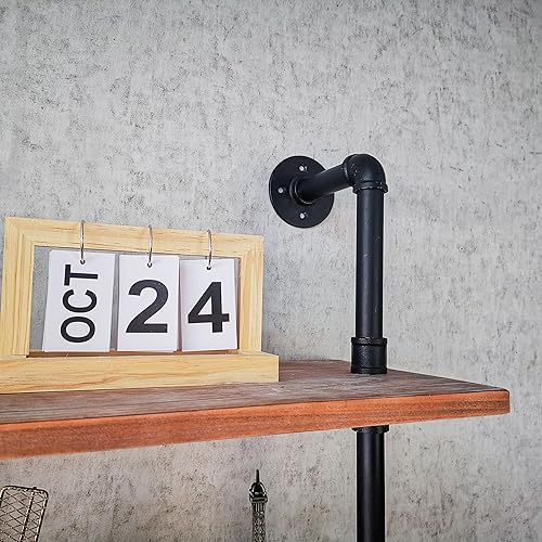 Miniatura 86 de Estantería industrial de 5 niveles, estantería rústica de tubería de metal de madera montada en la pared para sala de estar (marrón envejecido, 10