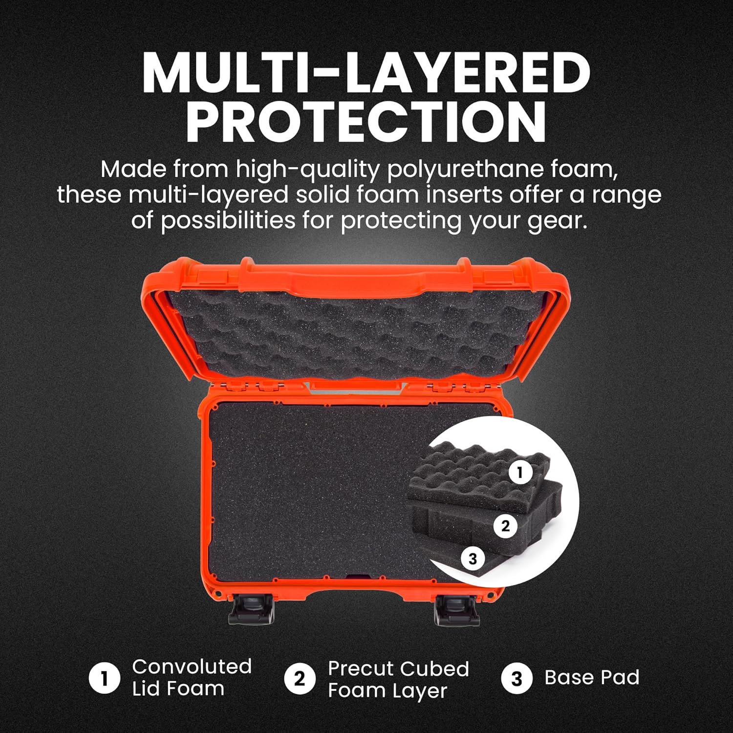 NANUK 909 Travel Hard Case with Customizable Cubed Foam – Waterproof Camera Case, 12.6” x 9” x 4.4”, Lightweight, Lockable, Dustproof, Impact-Resistant & Durable Protective Case – Orange