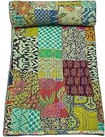 Vista 1 de Marubhumi Colcha Kantha tradicional india de algodón puro, con estampado de cachemira, multicolor, tamaño individual (60 x 90 pulgadas)