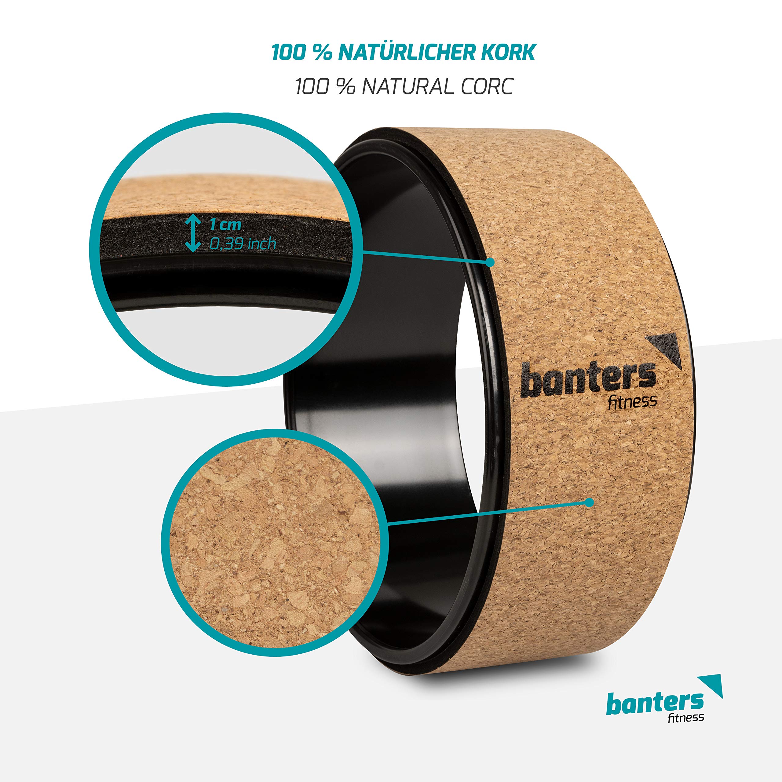 banters Yoga Rad aus Naturkork -Yoga Wheel inklusive Übungsposter