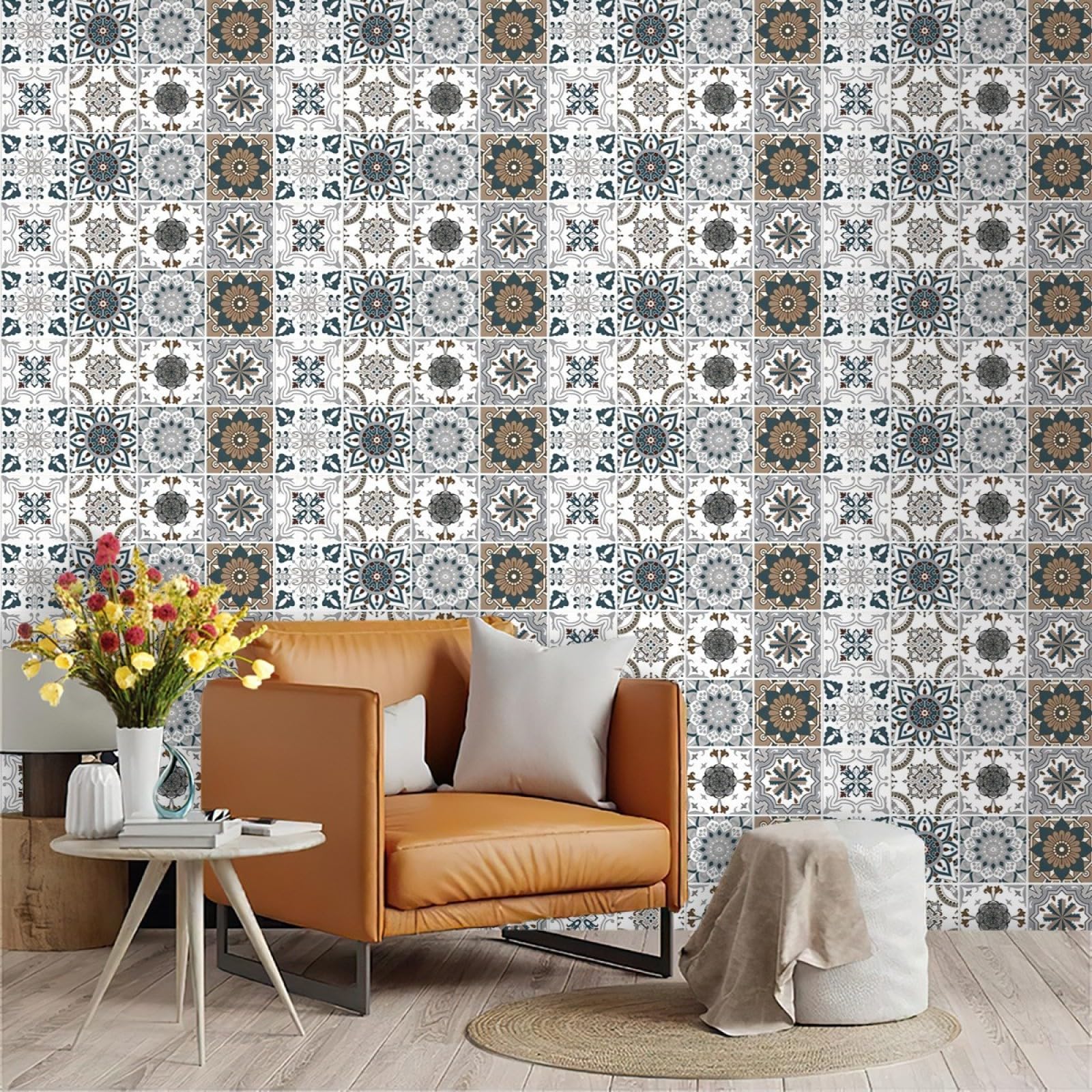Zahhyg Brown Wallpaper Bohemian Peel And Stick Self Adhesive Wallpaper For Living Room Waterproof Vinyl, Art Deco Thicken Sticky Back Plastic Removable