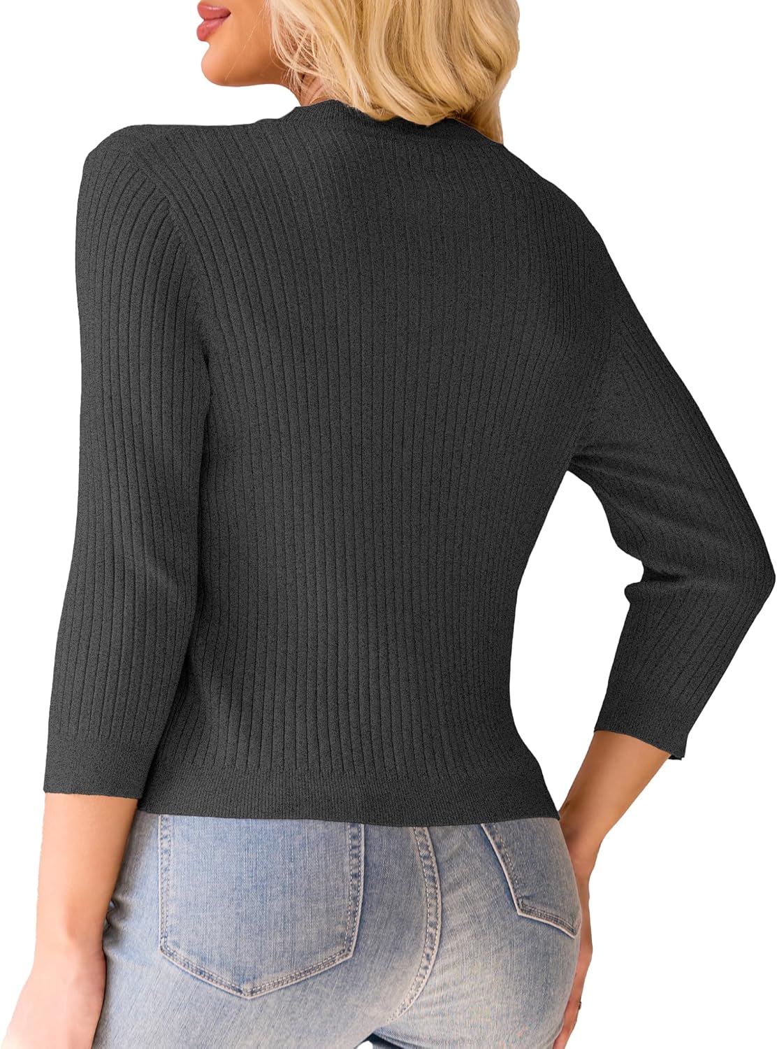 LIENRIDY Women's Cropped Cardigan Shrugs 3/4 Sleeve Button Down Ribbed Knit Sweater - Image 5