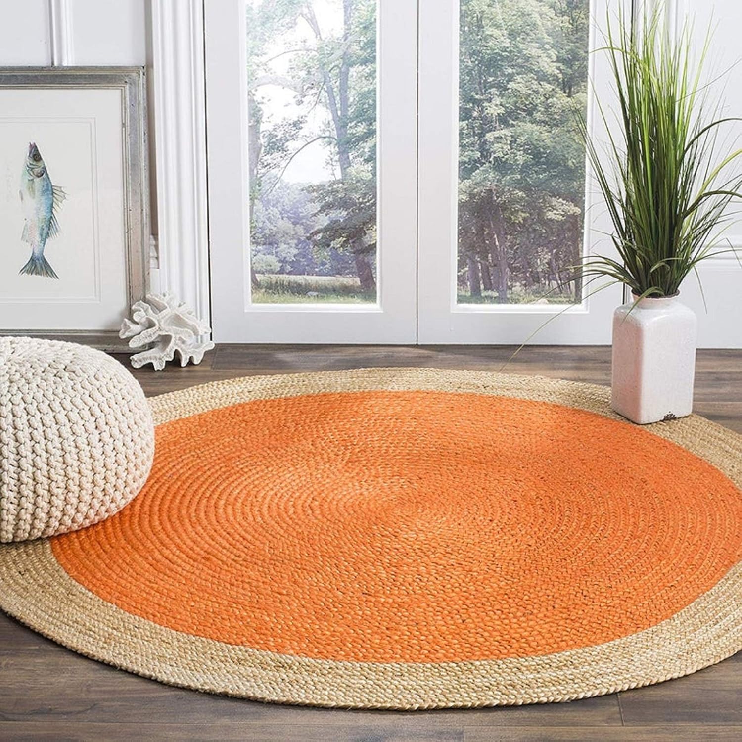 Icrafty Jute Hand Braided Living Room desiger Color dye Round Area Rug Carpet (6x6