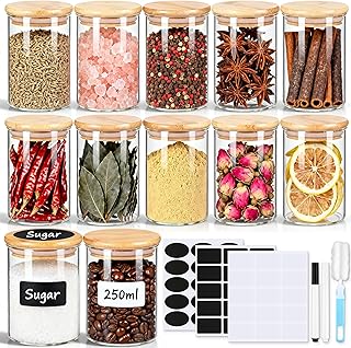 Glass Spice Jars with Bamboo Lids 12 Pack