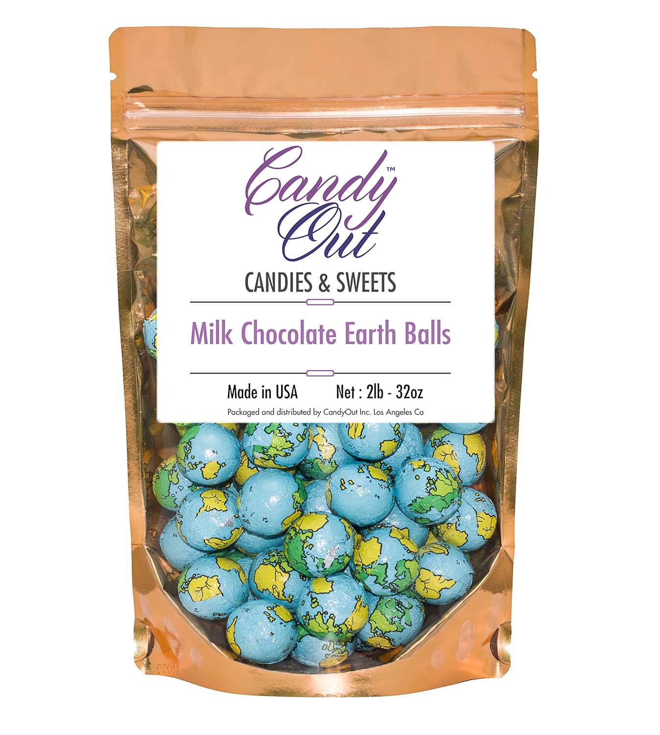 CandyOut Chocolate Earth Balls 2 Pound - Foil Wrapped Chocolate Candy in Sealed Bag