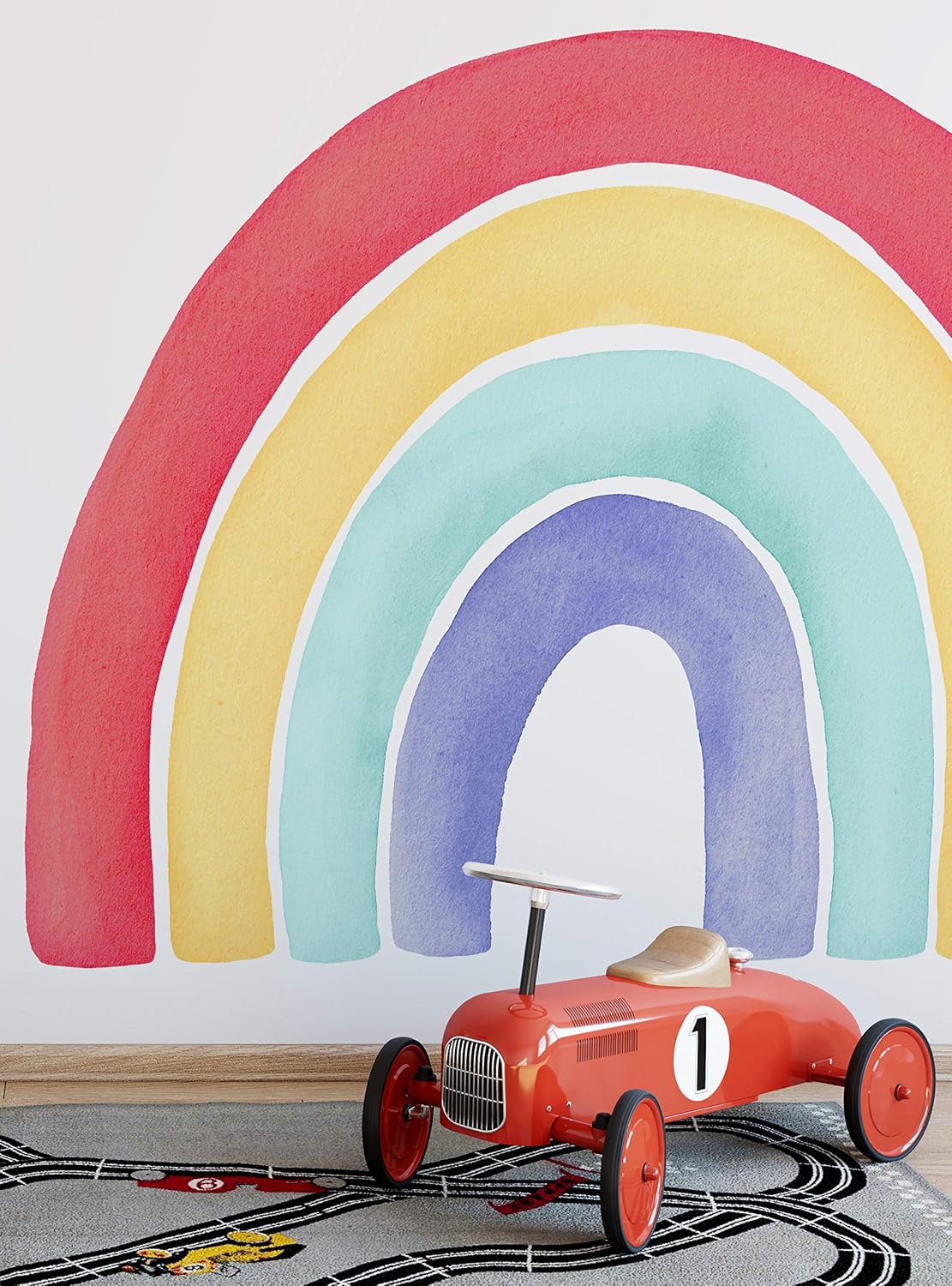 Watercolor Rainbow Vinyl Wall Sticker - Peel and Stick (Small - 29.5" w x 24" h, Coral)