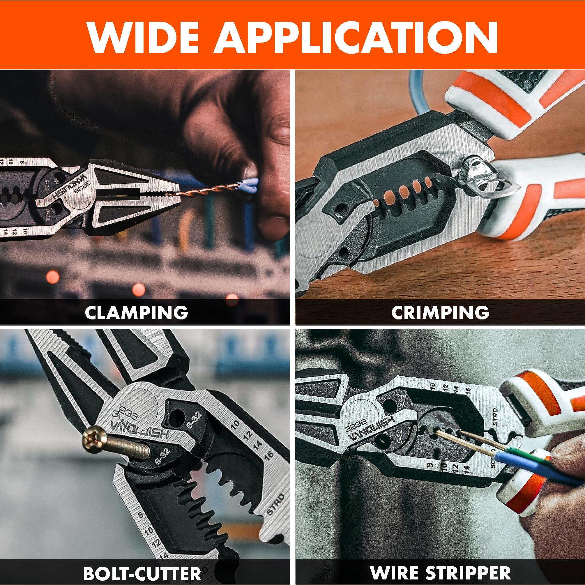 Vanquish 8-in-1 Pliers - Wire Cutter & Stripper -8
